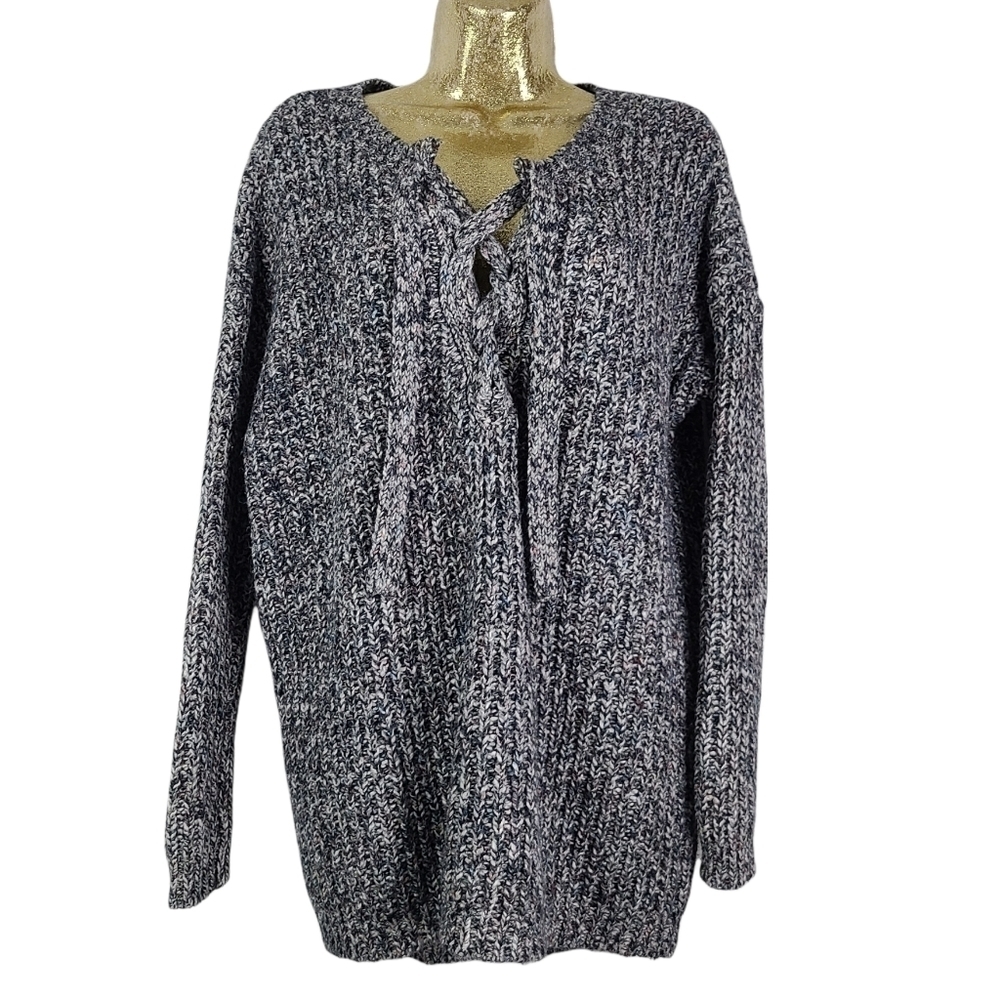 Aerie Confetti Oversized Sweater Criss-Cross Neck Tie Medium
